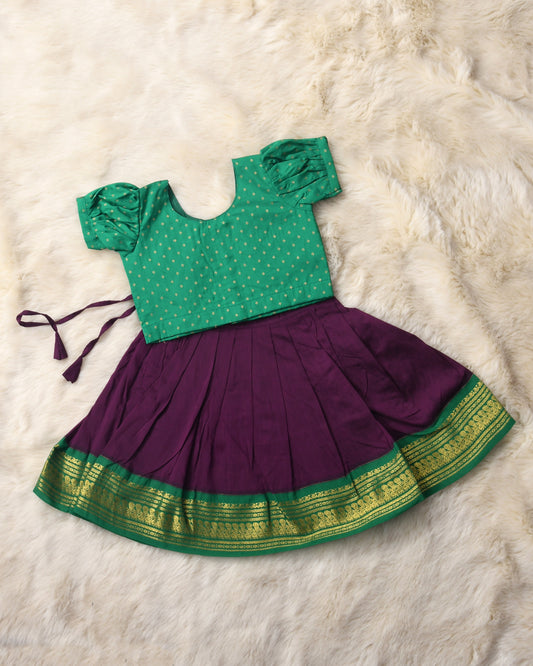 Mitravinda - wine and green kanchi cotton south Indian ethnic wear langa blouse for baby girl