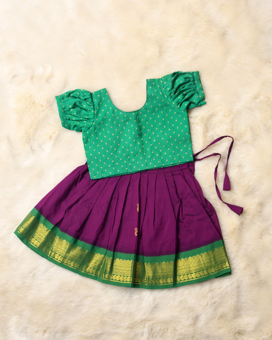 Aashita - wine and green kanchi cotton south Indian ethnic wear langa blouse for baby girl