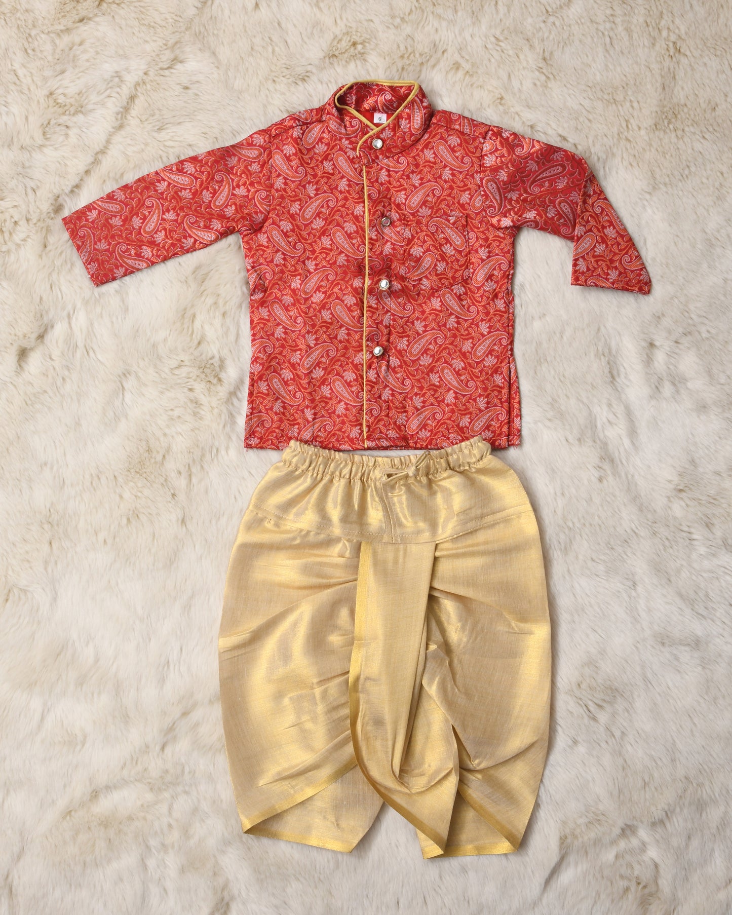 Red with gold shade kurta dhoti ethnic wear for baby boy