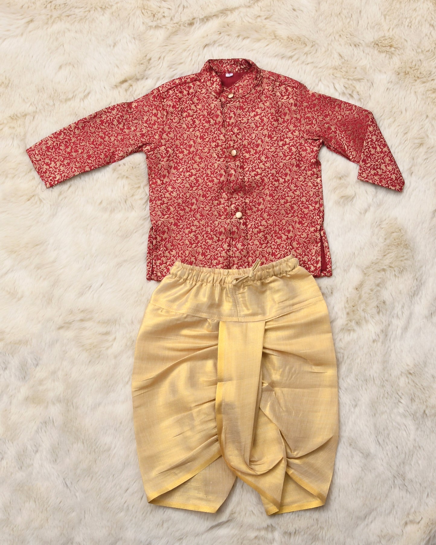 Maroon with gold shade kurta dhoti ethnic wear for baby boy