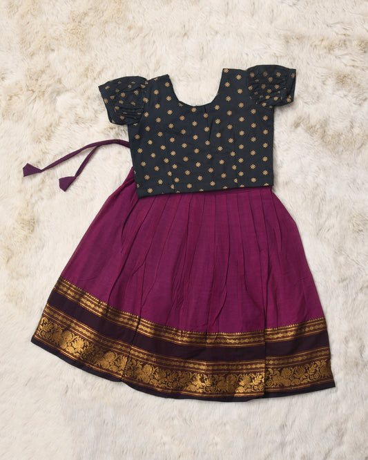 Kali - black and maroon kanchi cotton south Indian ethnic wear langa blouse for baby girl