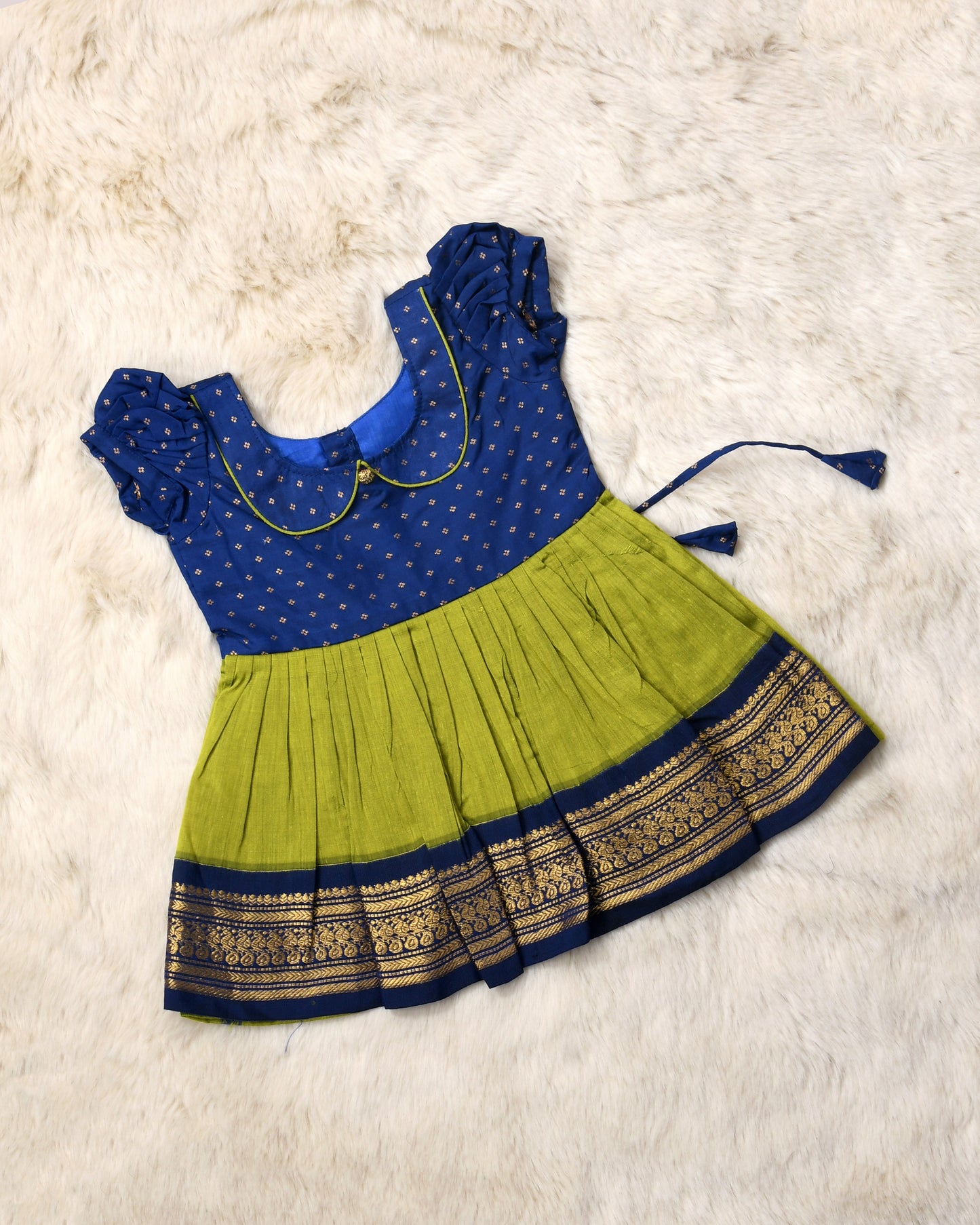 Blue and green (vintage collar) - Kanchi Cotton Silk Ethnic Wear for Baby Girl