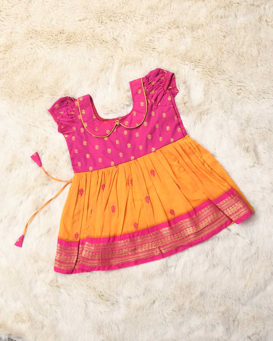 Magenta pink and orange (vintage collar) - Kanchi Cotton Silk Ethnic Wear for Baby Girl