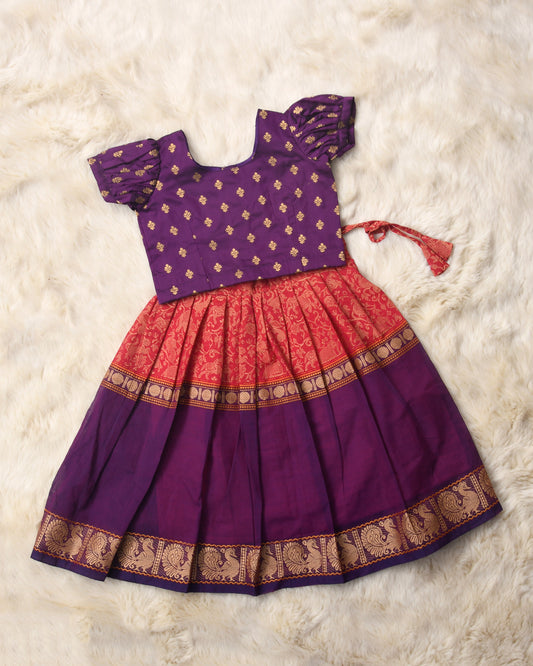 Charvi - Wine and kankamra orange kanchi cotton South Indian ethnic wear langa blouse for baby girl