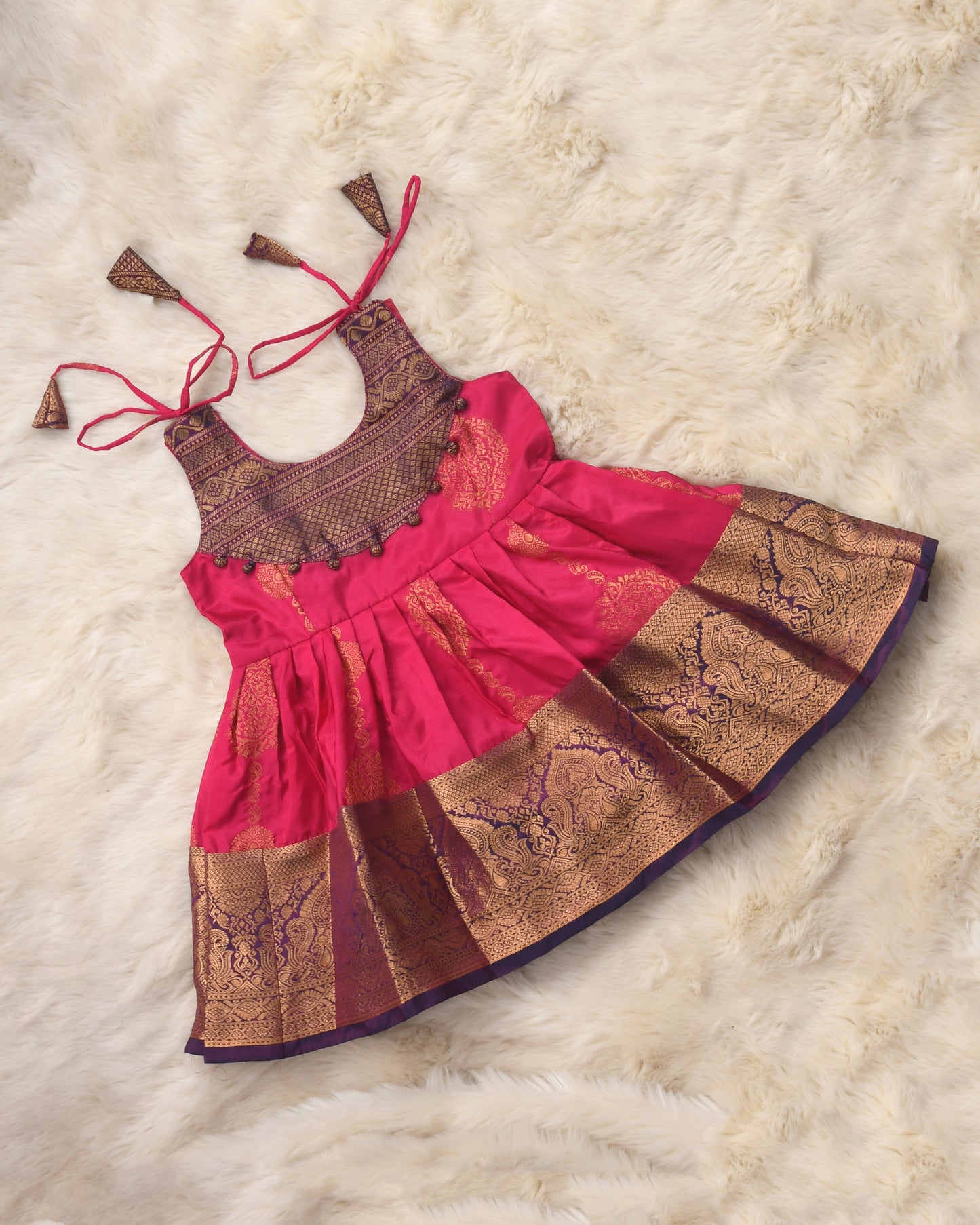 Anila - Festive pink with purple pattu silk ethnic wear for baby girl