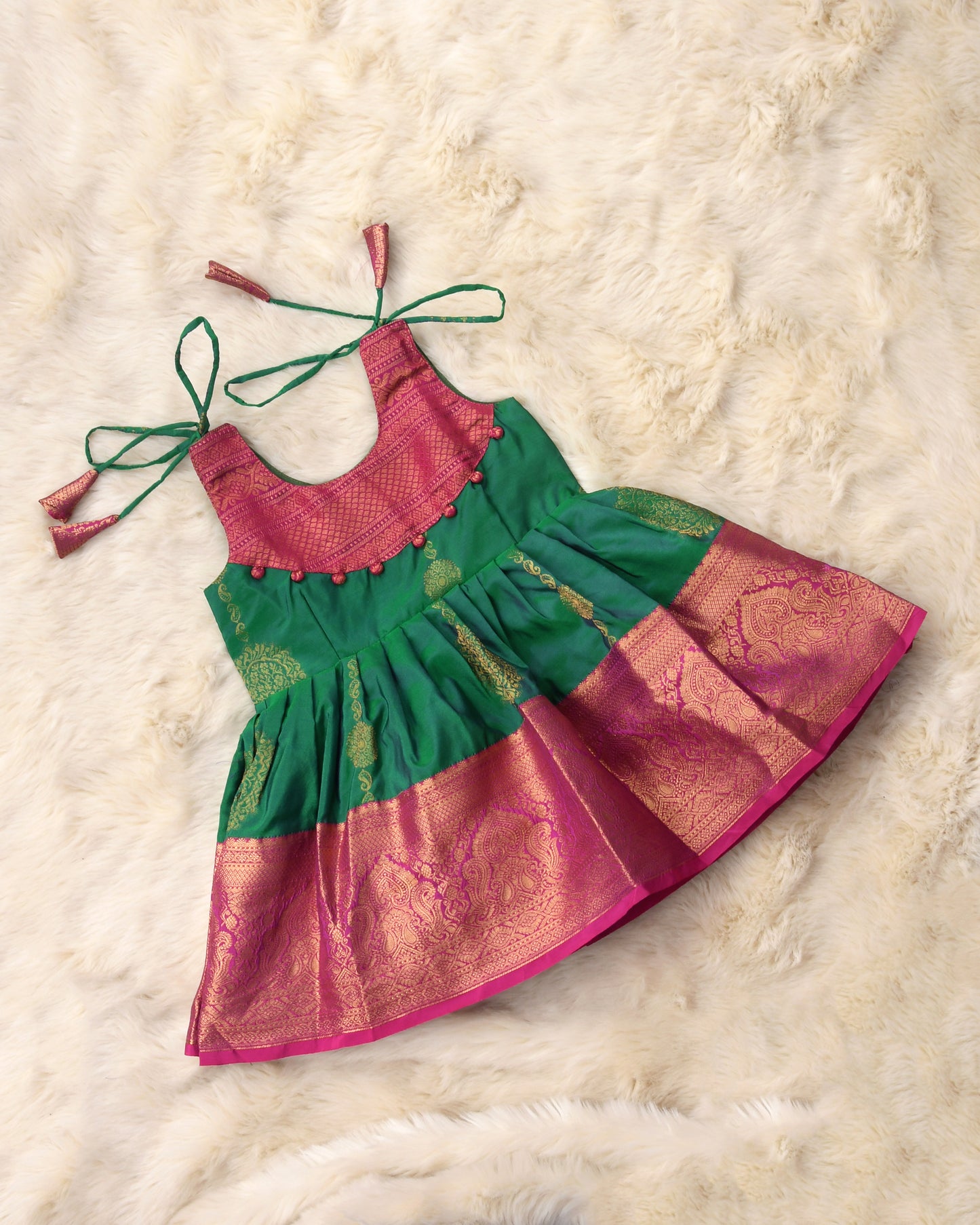 Usha - Festive pink with purple pattu silk ethnic wear for baby girl