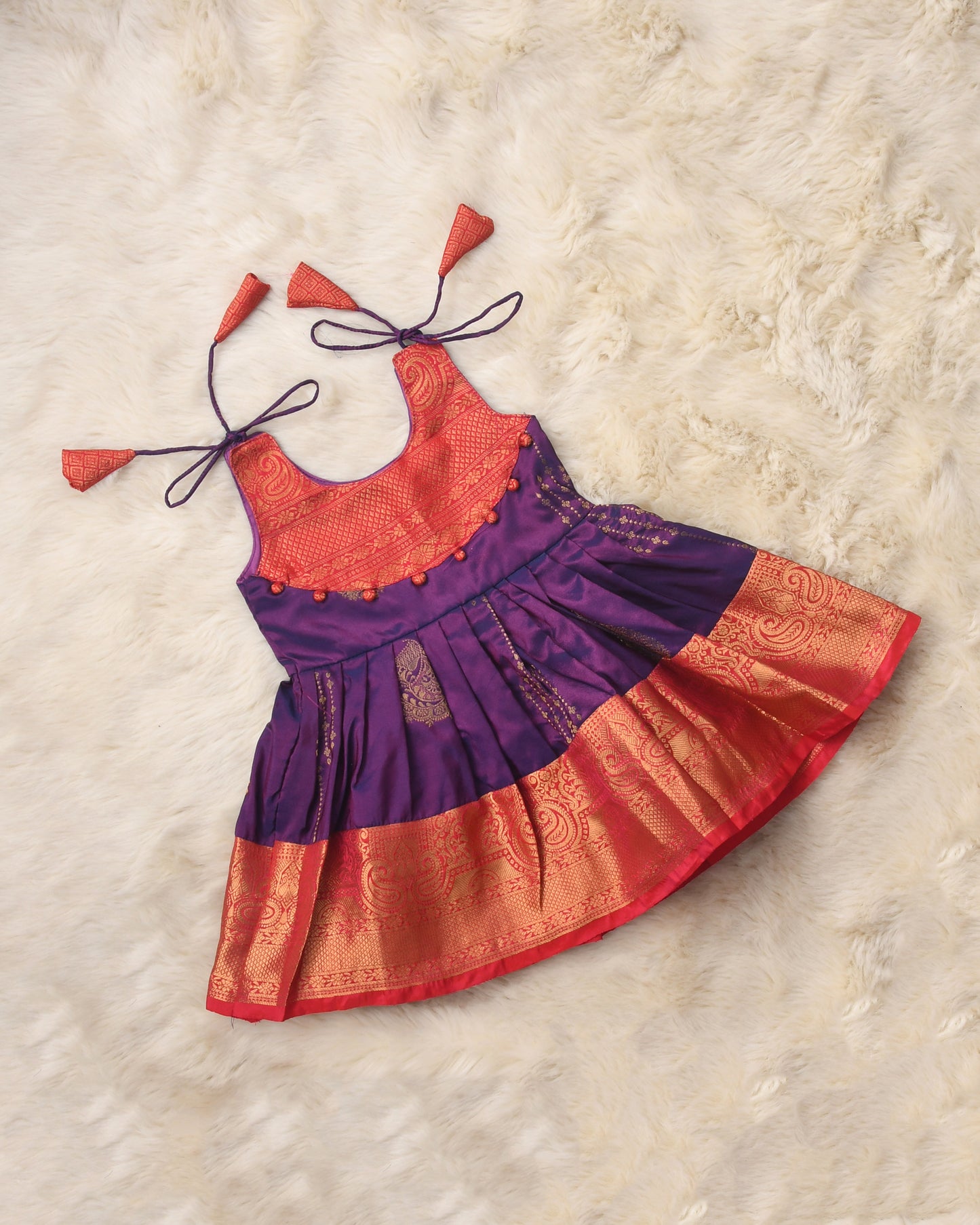 Saanvi - Purple with red silk ethnic wear for baby girl