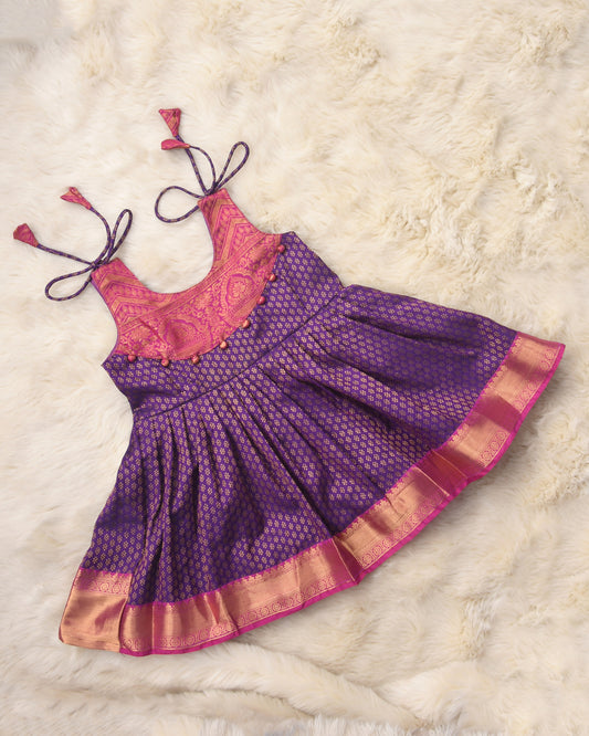 Riona - Purple with pink silk ethnic wear for baby girl