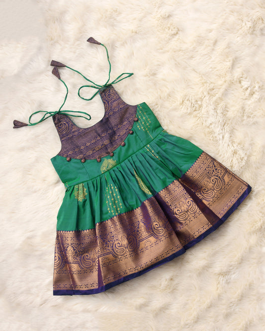 Nirvi - Festive green with purple silk ethnic wear for baby girl