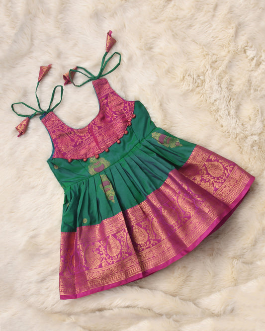 Myra - Festive green with pink silk ethnic wear for baby girl