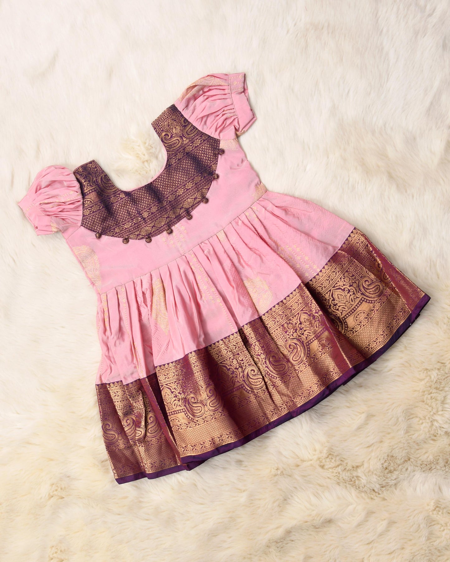 Mahabalaa - Pale pink with deep blue pattu silk ethnic wear for baby girl