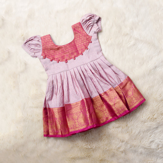 Shooladarani - Blush pink with festive pink pattu silk ethnic wear for baby girl