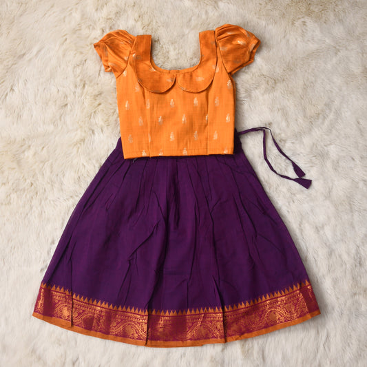 Jina - Mustard yellow and dark violet langa blouse kanchi cotton vintage collar baby girl ethnic wear