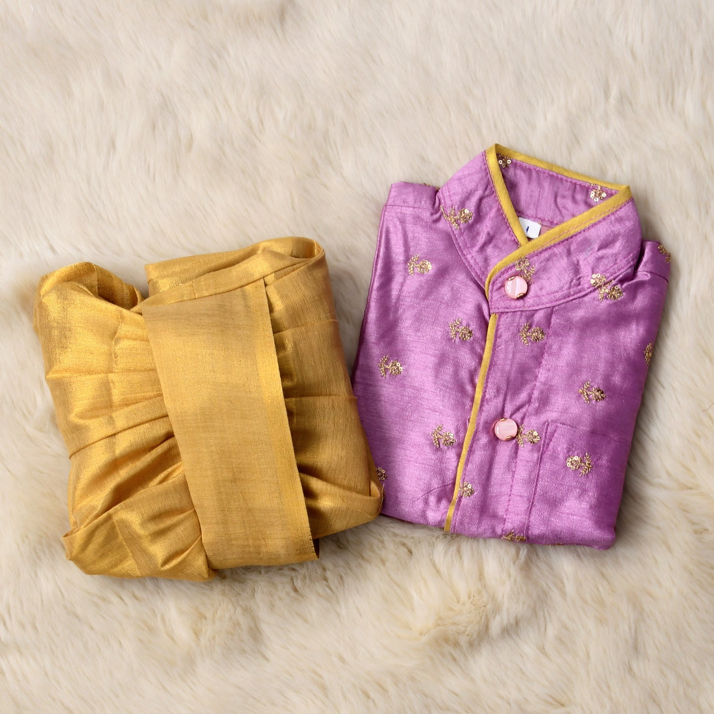 Onion and gold kurta dhoti baby boy ethnic wear