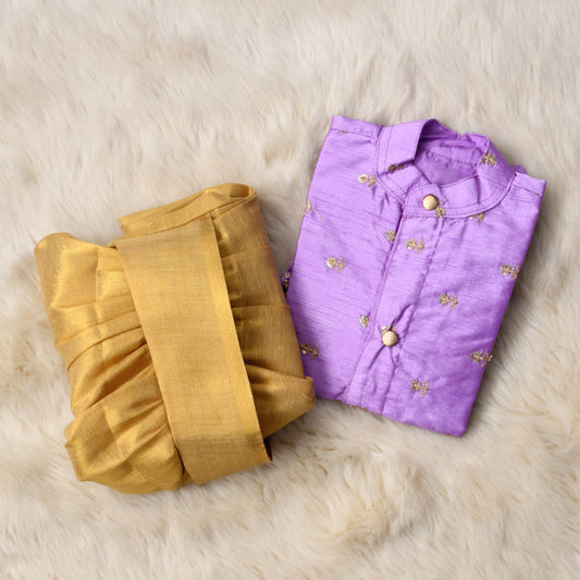 Lavendar and gold kurta dhoti baby boy ethnic wear