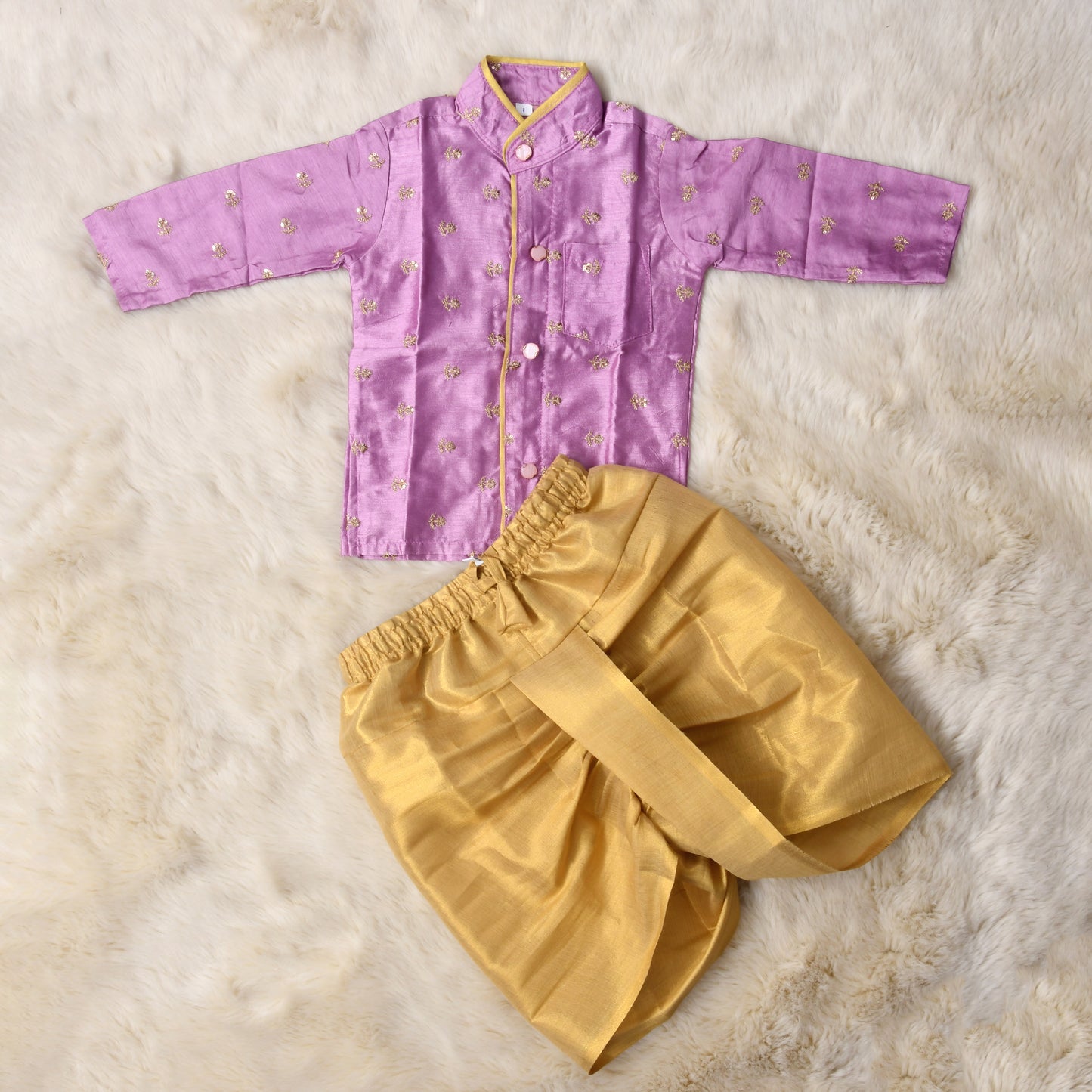 Onion and gold kurta dhoti baby boy ethnic wear