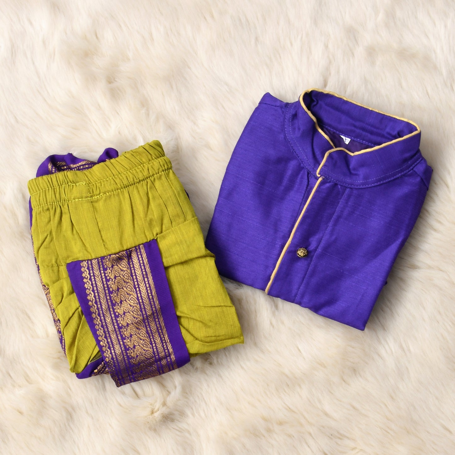 Purple and lime green kurta dhoti baby boy ethnic wear