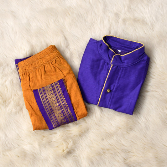 Purple and mustard yellow kurta dhoti baby boy ethnic wear