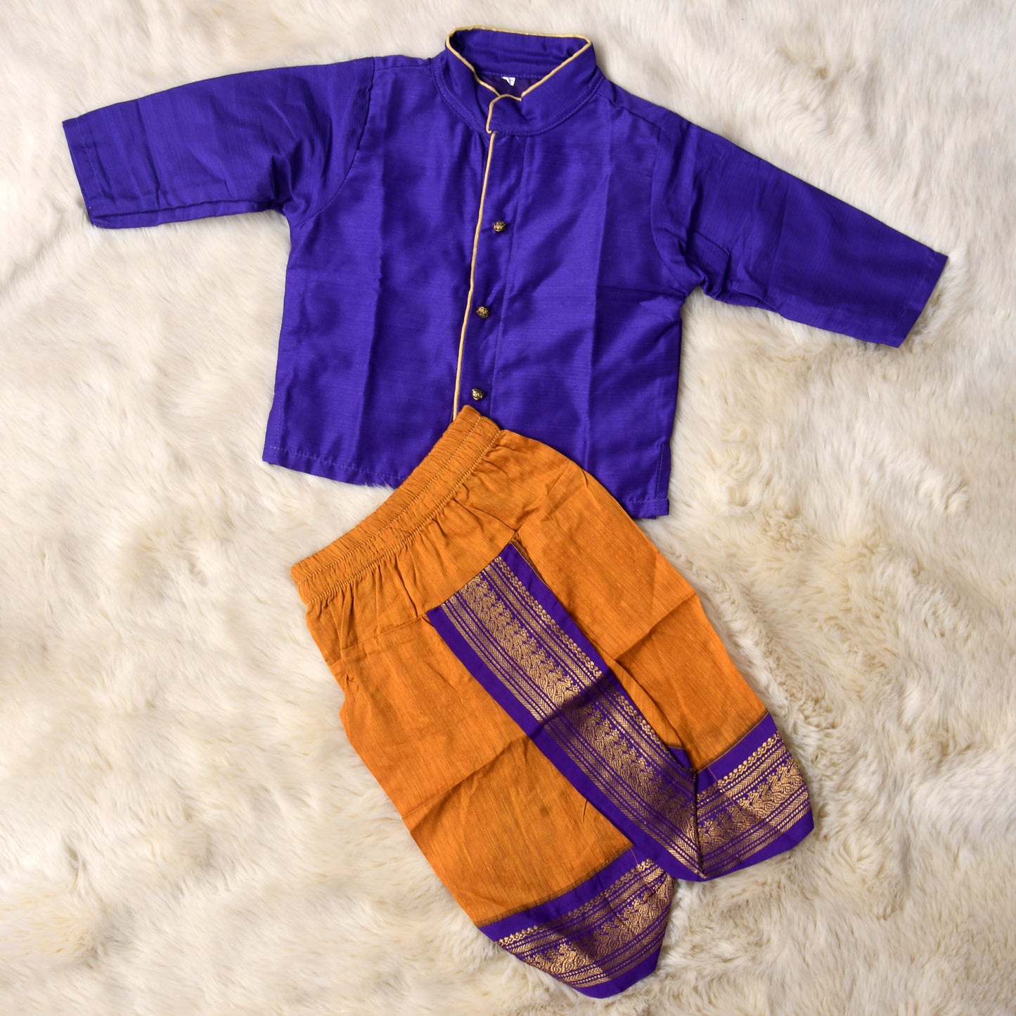 Purple and mustard yellow kurta dhoti baby boy ethnic wear