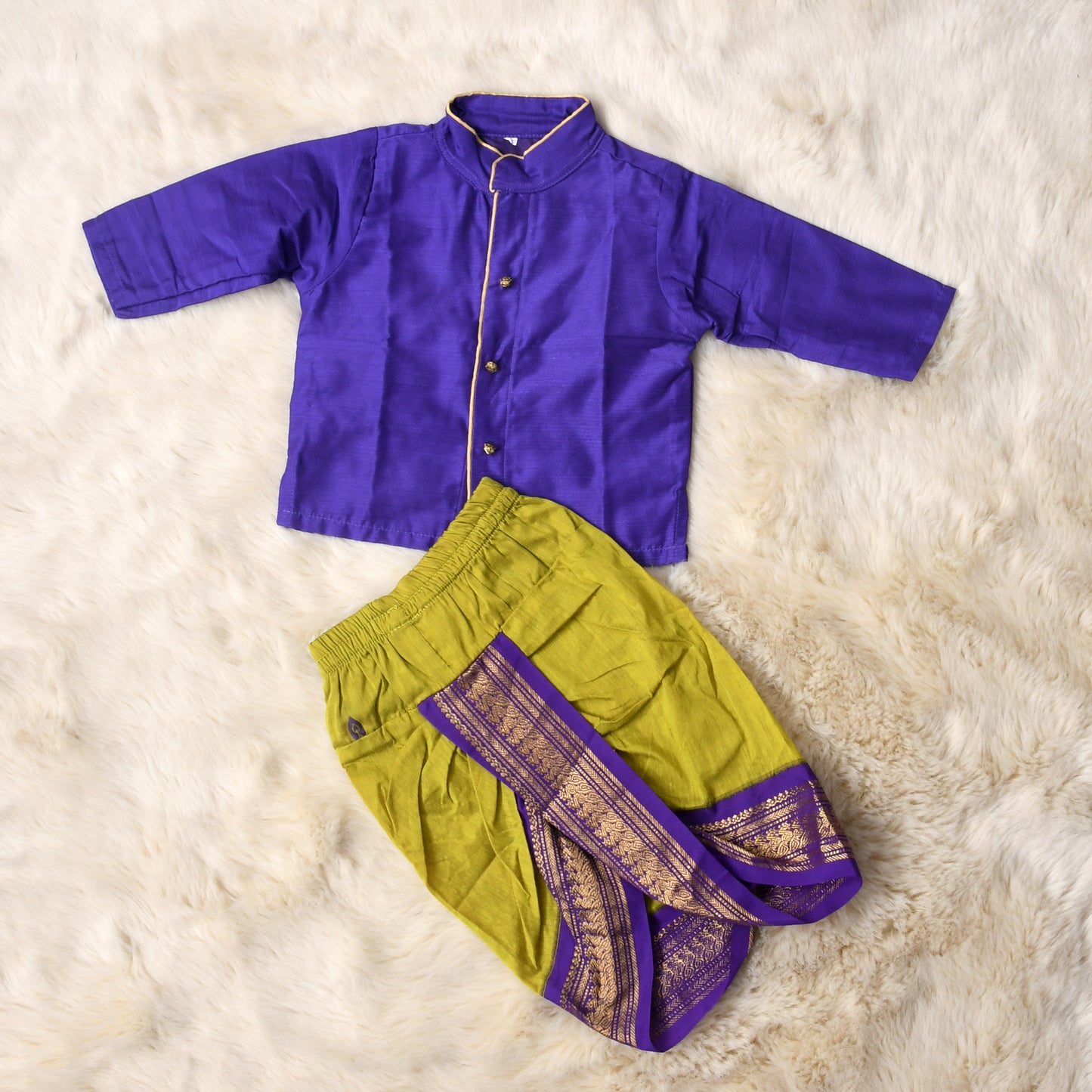 Purple and lime green kurta dhoti baby boy ethnic wear