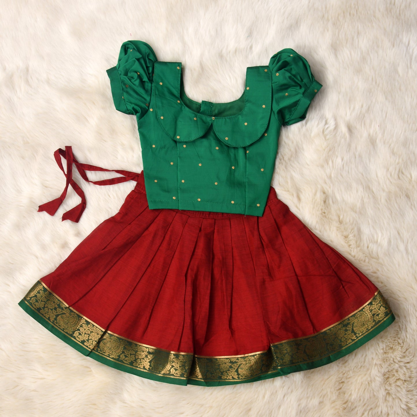 Kruthvi - Deep Red and bottle green kanchi cotton south Indian ethnic wear langa blouse for baby girl