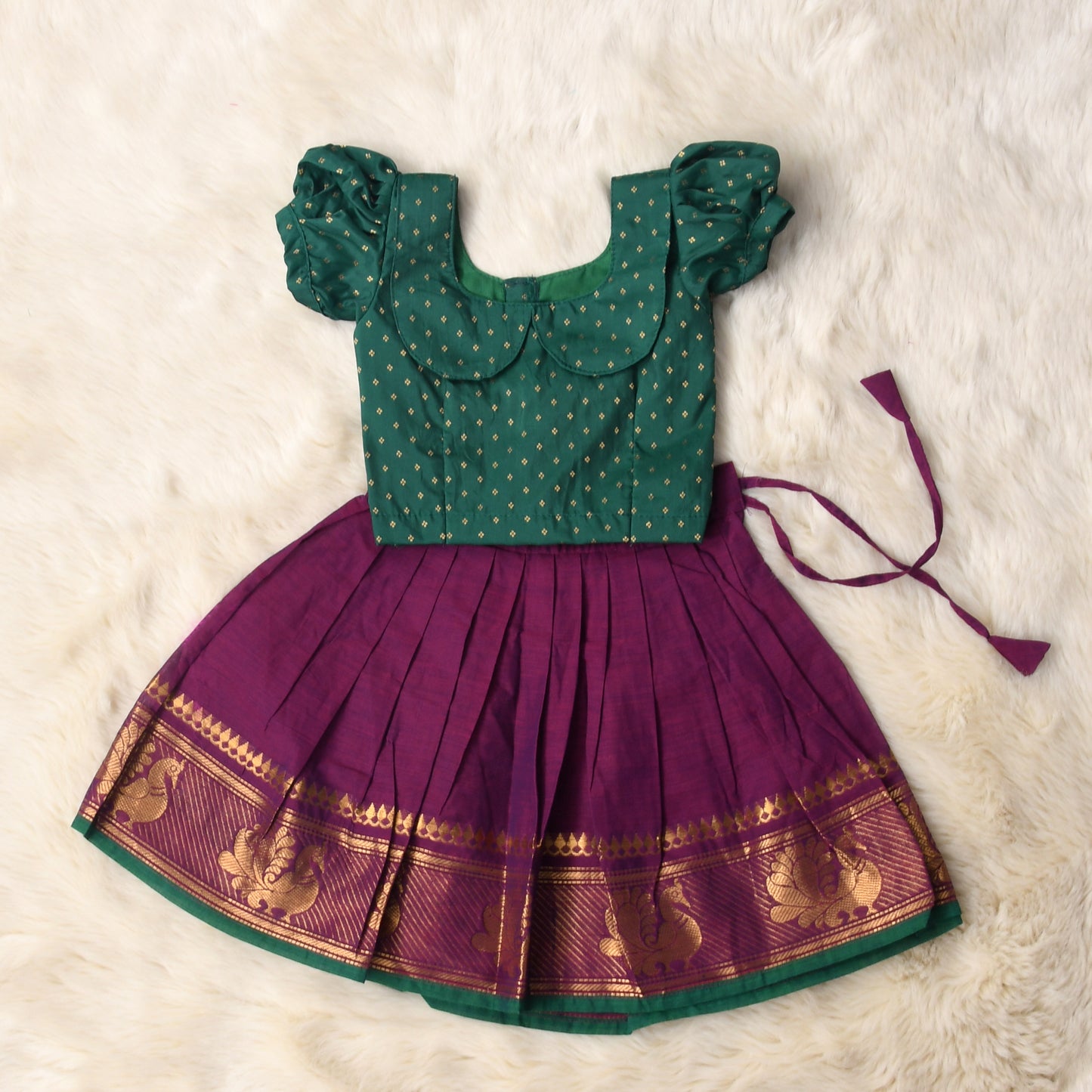 Anaisha - Wine and bottle green kanchi cotton south Indian ethnic wear langa blouse for baby girl