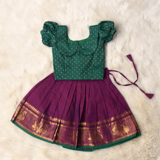 Anaisha - Wine and bottle green kanchi cotton south Indian ethnic wear langa blouse for baby girl