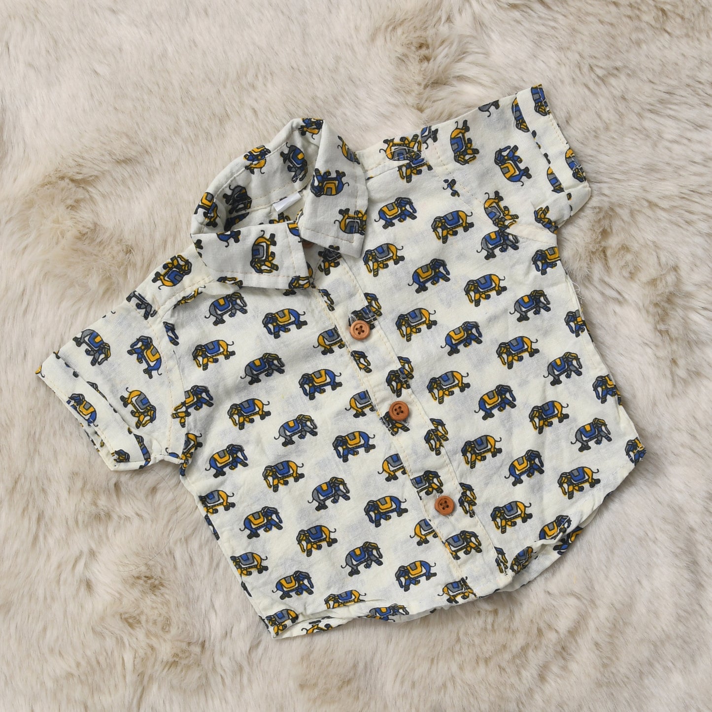 Elephant Indian print on white - casual, comfortable, breathable, soft organic 100% cotton shirts for baby boy