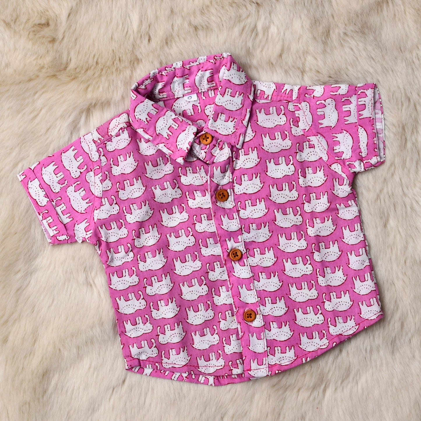 Elephant Indian print on baby pink - casual, comfortable, breathable, soft organic 100% cotton shirts for baby boy