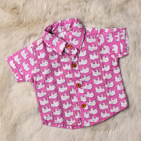 Elephant Indian print on baby pink - casual, comfortable, breathable, soft organic 100% cotton shirts for baby boy