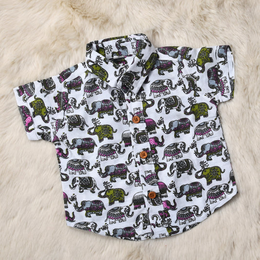 Elephant Indian print multicolor - casual, comfortable, breathable, soft organic 100% cotton shirts for baby boy