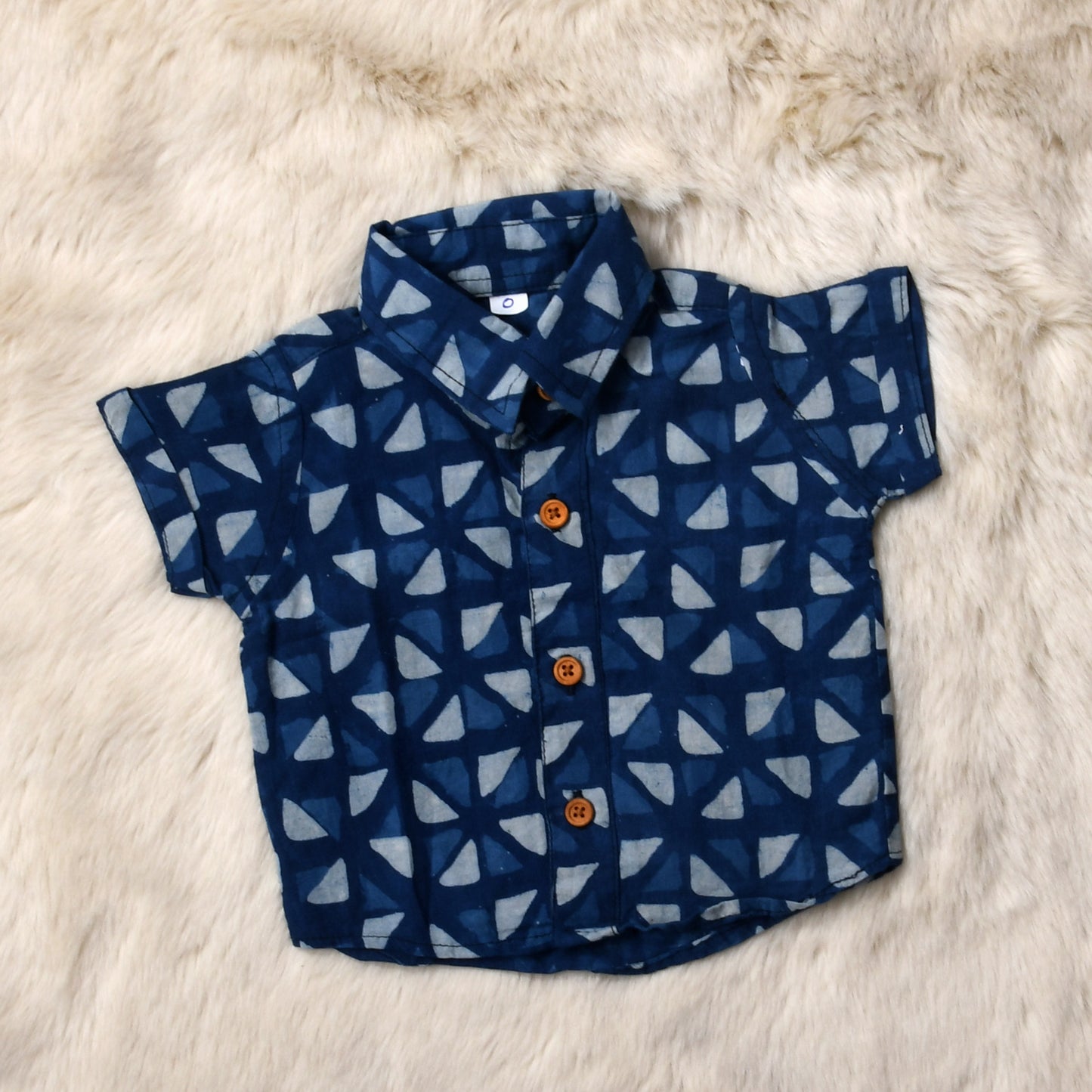 Indian print indigo triangle - casual, comfortable, breathable, soft organic 100% cotton shirts for baby boy