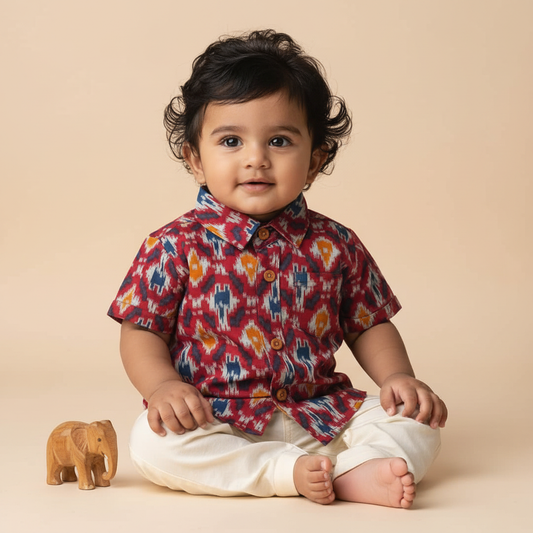 Indian print pochampally - casual, comfortable, breathable, soft organic 100% cotton shirts for baby boy