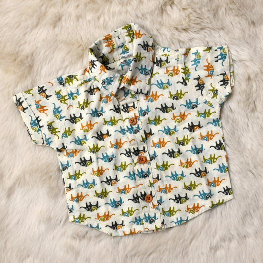 Indian print elephant small multicolor - casual, comfortable, breathable, soft organic 100% cotton shirts for baby boy