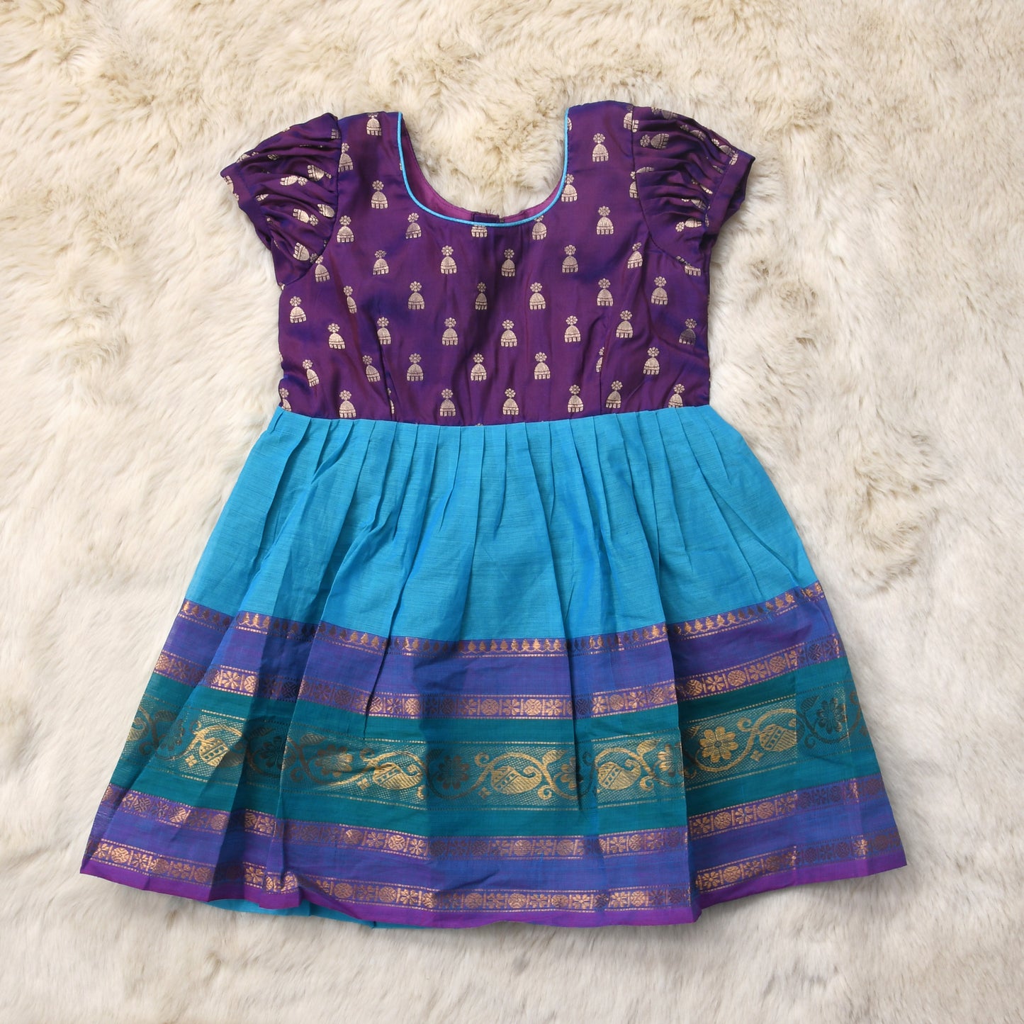 Deepest purple with light blue - Kanchi Cotton South Indian Ethnic wear for Baby Girl