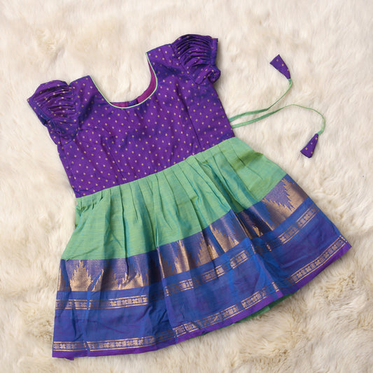 Deepest purple with light green - Kanchi Cotton South Indian Ethnic wear for Baby Girl