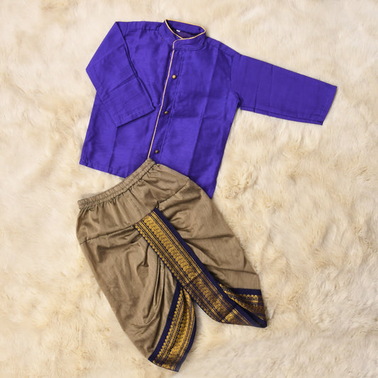 Purple and elephant grey kurta dhoti baby boy ethnic wear