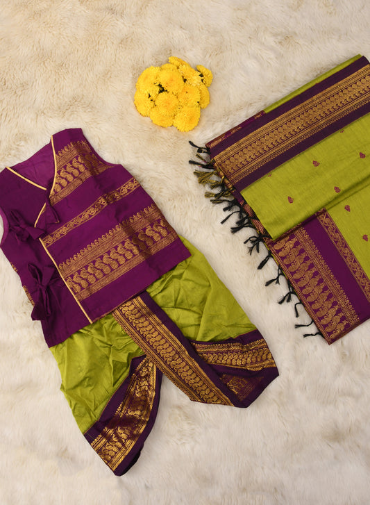 Green and wine - angrakha & saree mom and son combo set