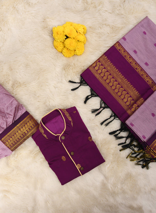 Lavendar and wine - dhoti kurta & saree mom and son combo set