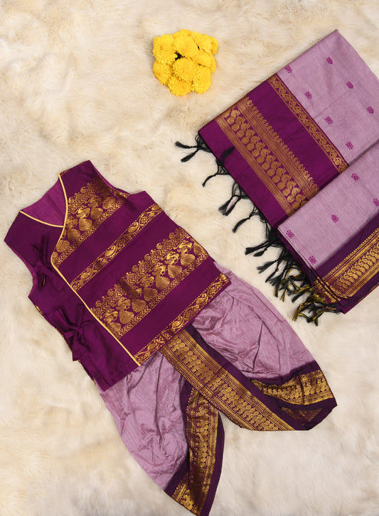 Lavendar and wine - angrakha & saree mom and son combo set