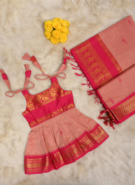 Blush an pink - tie up & saree mom and daughter combo set