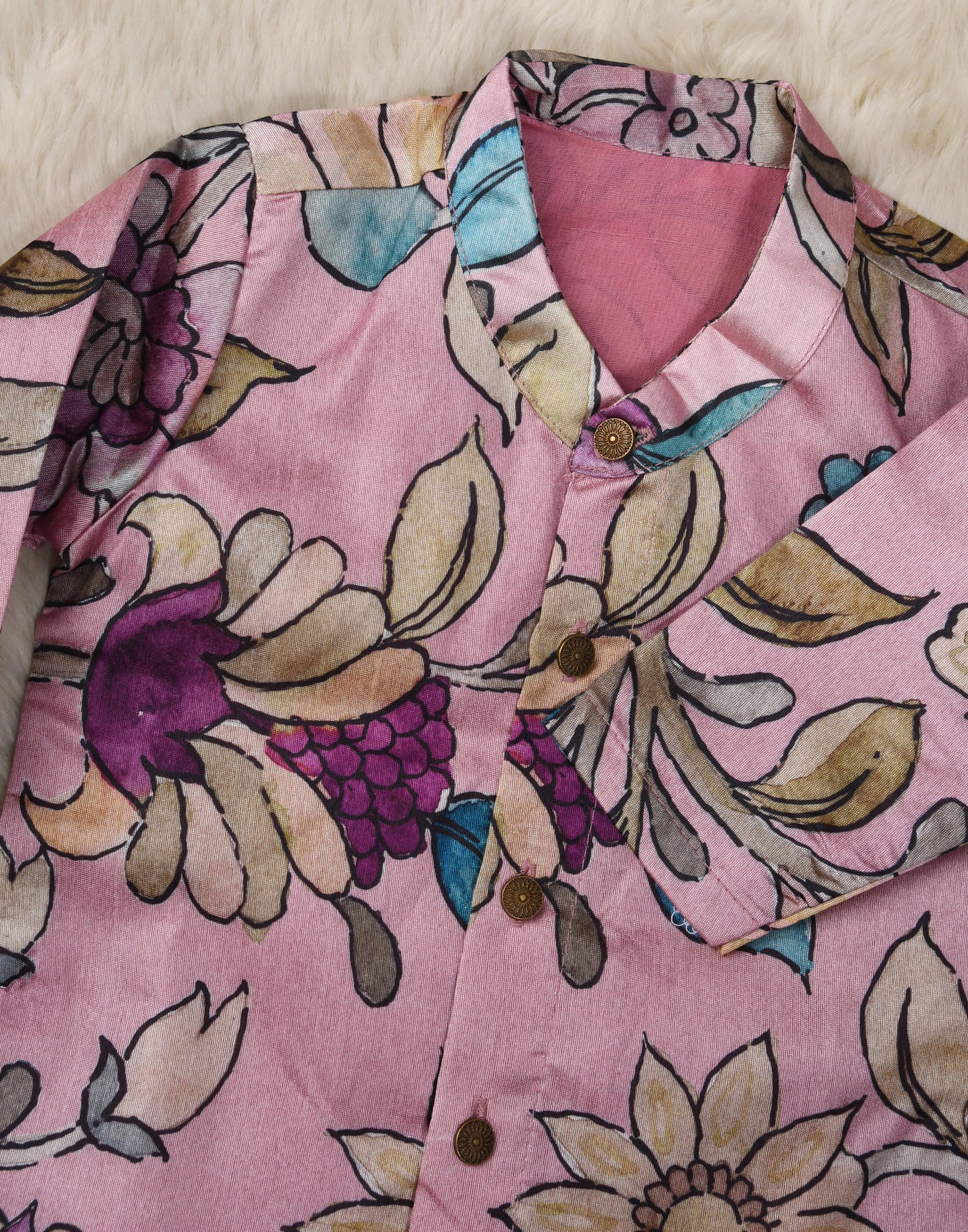 Traditional Indian hand painted style lavender Semi Silk Kurta Top