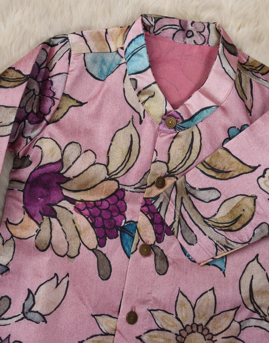 Traditional Indian hand painted style lavender Semi Silk Kurta Top