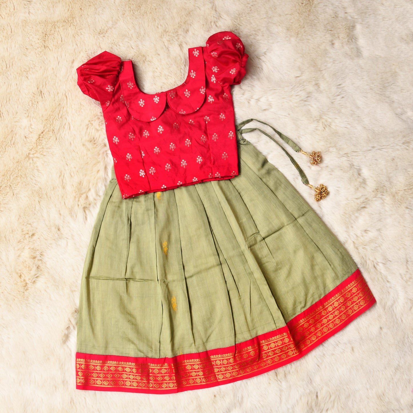 Bhramari - Festive pink and light grey kanchi cotton south Indian ethnic wear langa blouse for baby girl