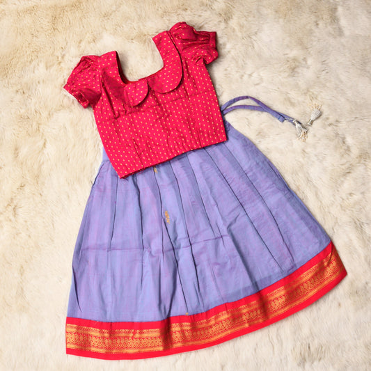 Kamalatmika - Festive pink and unicorn blue kanchi cotton south Indian ethnic wear langa blouse for baby girl