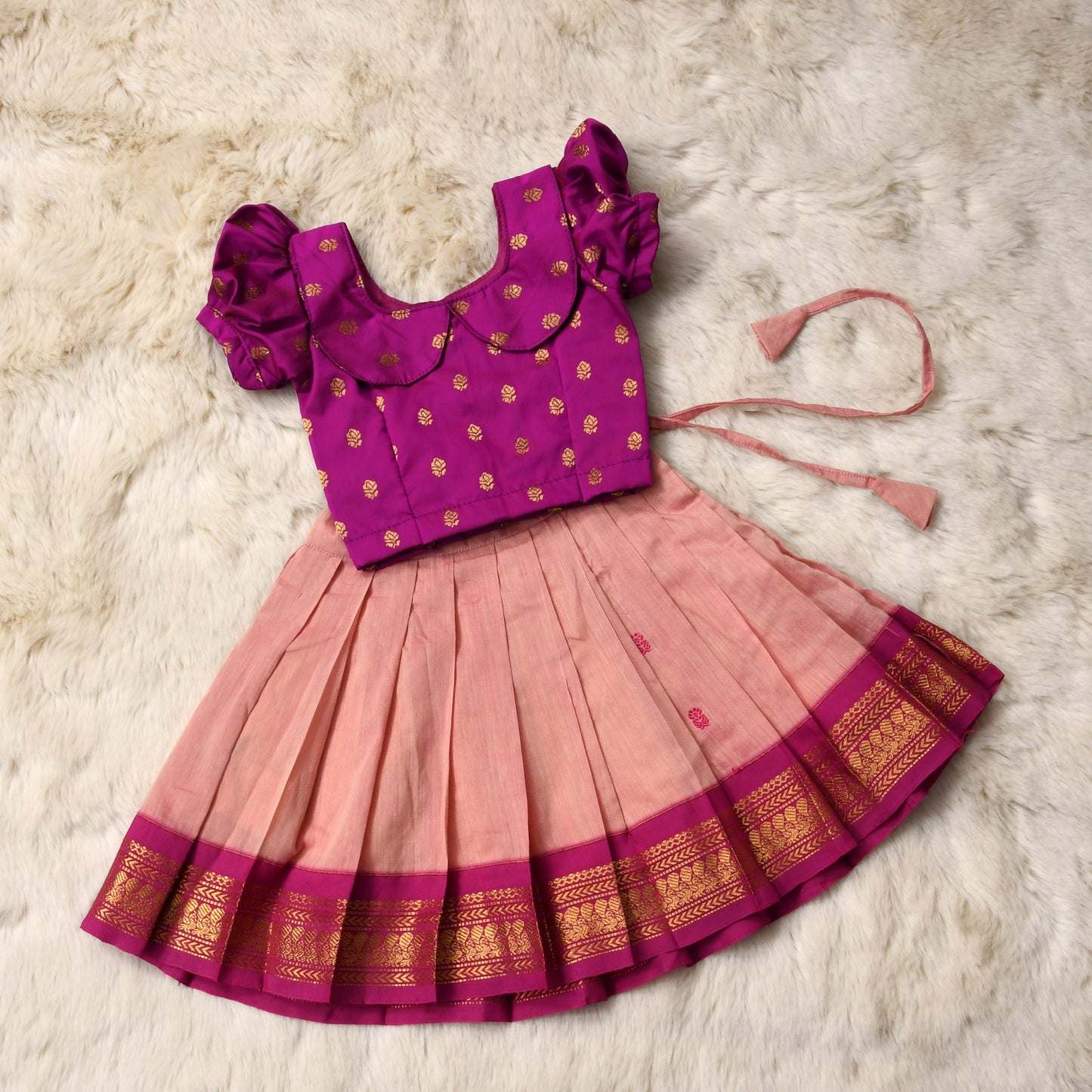 Saraswati - Magenta and baby pink kanchi cotton south Indian ethnic wear langa blouse for baby girl