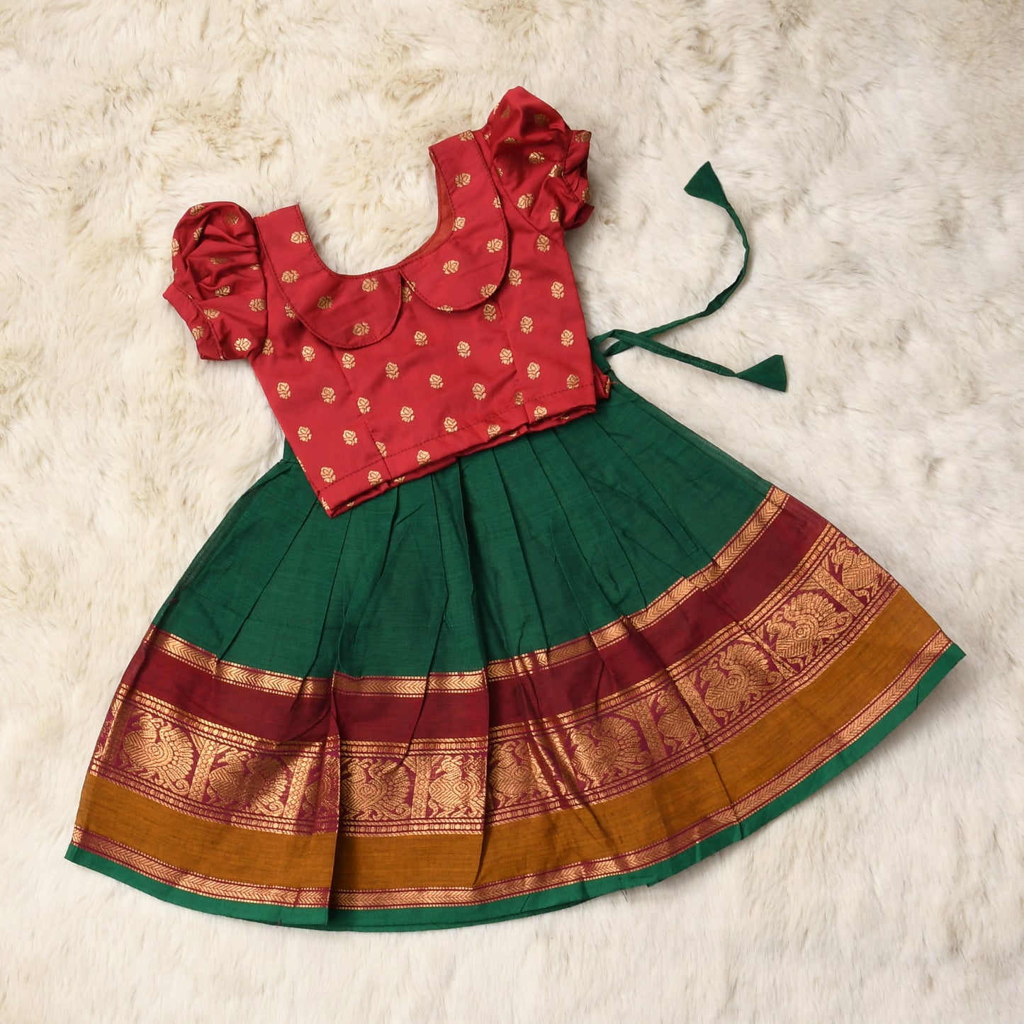 Shakti - maroon and bottle green kanchi cotton south Indian ethnic wear langa blouse for baby girl