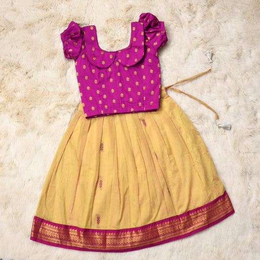 Ganga - pink and mango yellow kanchi cotton south Indian ethnic wear langa blouse for baby girl