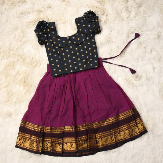 Brahma - black and dark pink kanchi cotton south Indian ethnic wear langa blouse for baby girl