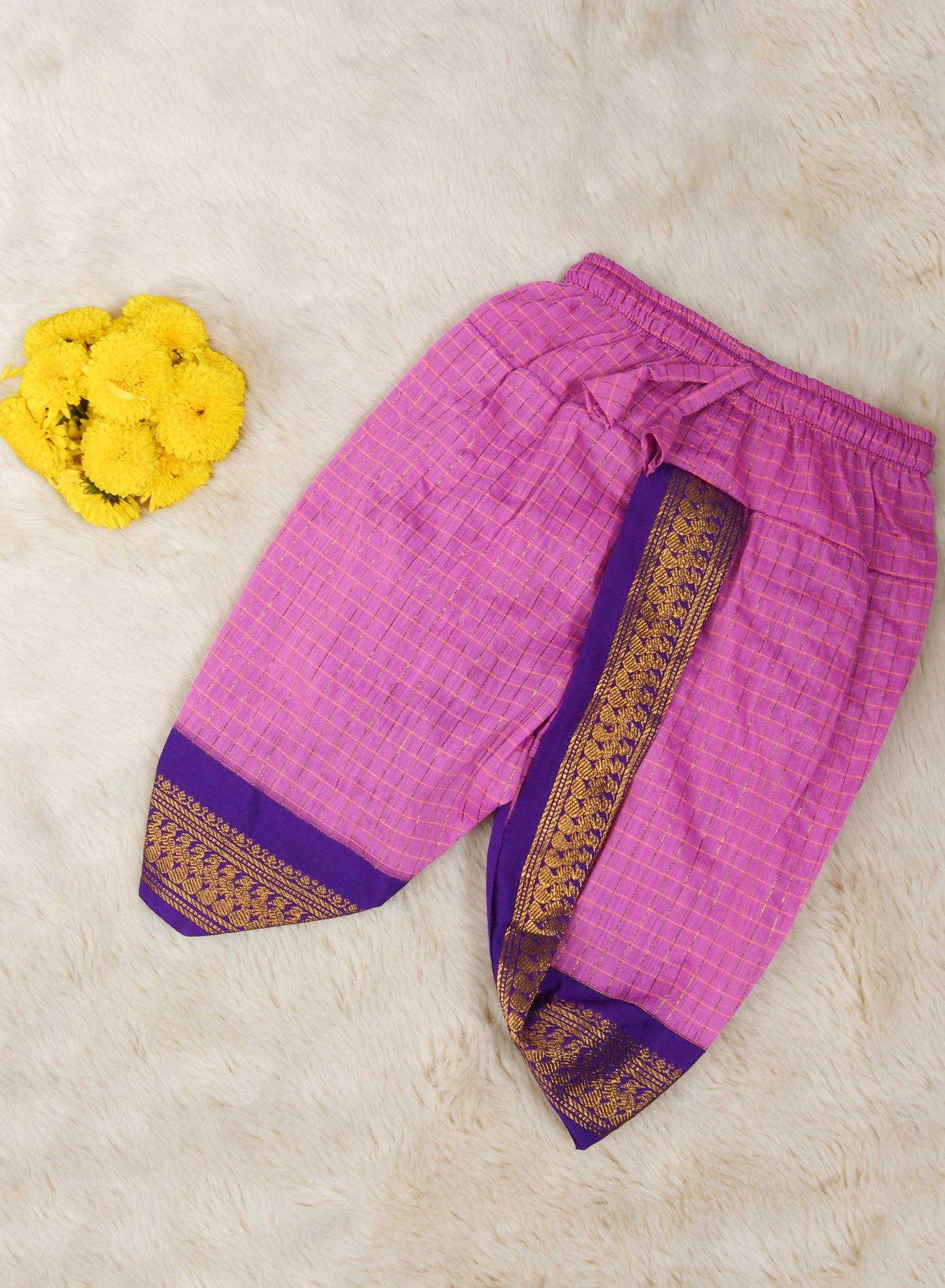 Pink  with Purple  zari border dhoti baby boy ethnic bottom wear